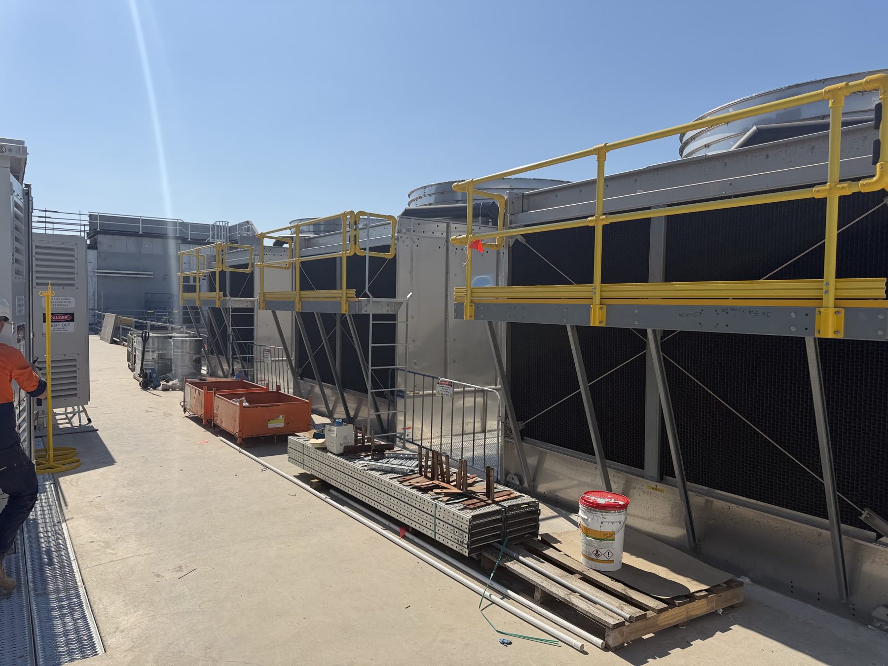 Cooling towers with new maintenance access platforms and handrails