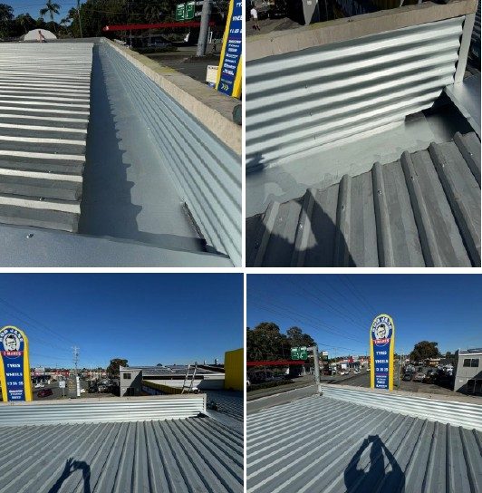 Box gutter and roof sheeting replacement on a retail store